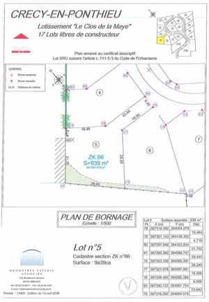 terrain a batir à la vente -   80150  CRECY EN PONTHIEU, surface 939 m2 vente terrain a batir - UBI167639162